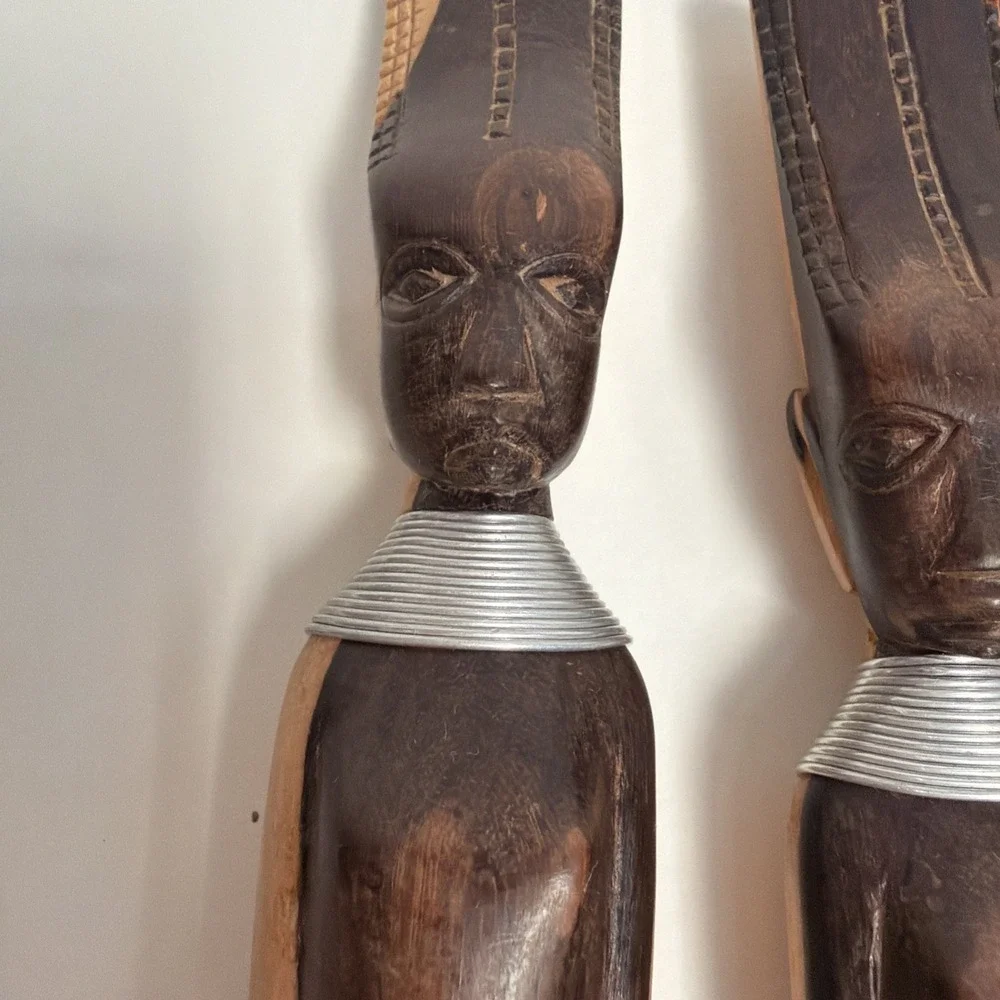 Vintage Wooden Hand-carved Tribal African‎ Spoon, Fork And Knife Art Deco 16